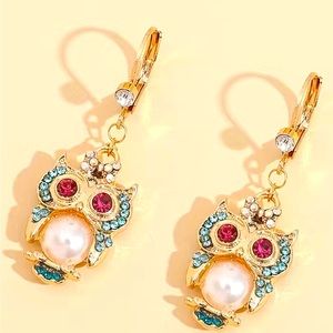 🦉 Faux Diamond Rhinestone Cute Owl Earrings Creative Alloy Dangle Earrings